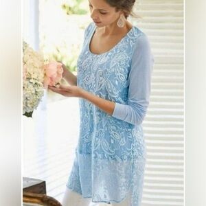 Soft Surrounding - M, high low, sheer tunic, light blue